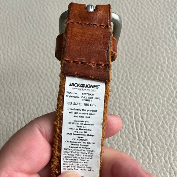NWOT - Jack & Jones Leather Belt Raw Look Size 105cm/US 42 - Made in Portugal - Picture 4 of 5